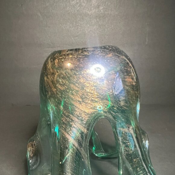 VTG Murano Style Green Gold Abstract Glitter Stretch Swung Art Glass Decor 5.75" - Picture 6 of 6